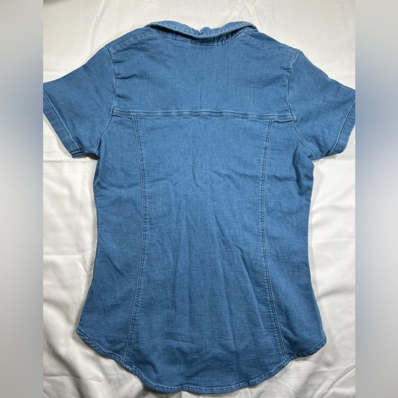 Women Harley Davidson zip up liberty stretch denim short sleeve light blue wash - Picture 6 of 7